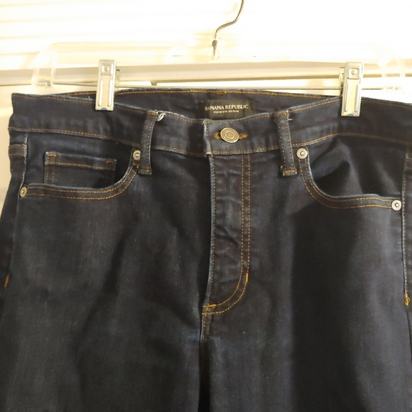 Banana Republic slim straight womens dark blue jeans Stretch frayed botton sz 31 - Picture 3 of 9